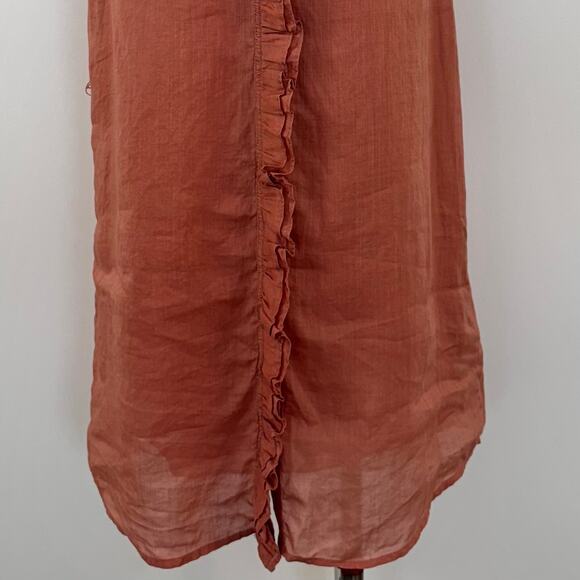 Frame Lauren Ramie Cotton Gauze Mini Dress Button-Down with Slip Terracotta XL - Picture 4 of 11